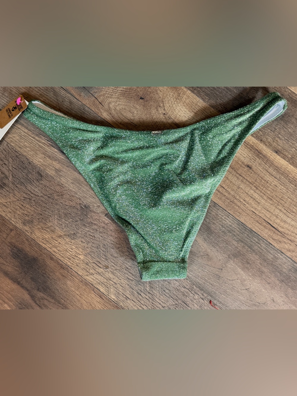 PINK Victoria's Secret Metallic Green Bikini Bottom Brazilian Glitter Size Small